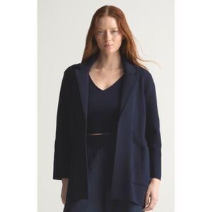 Quince Organic Cotton Knit Blazer Womens Medium Navy Blue Preppy Teacher Comfort